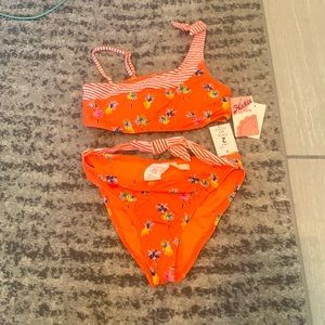 GIRLS Bright Orange Palm Tree Swimsuit